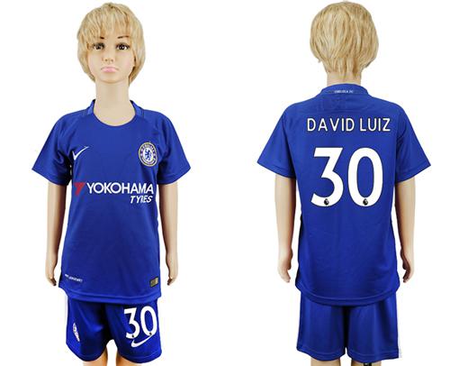 Chelsea #30 David Luiz Blue Home Kid Soccer Club Jersey - Click Image to Close